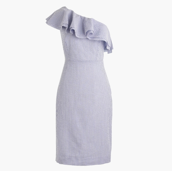 J. Crew Dresses & Skirts - J.Crew one-shoulder ruffle seersucker dress